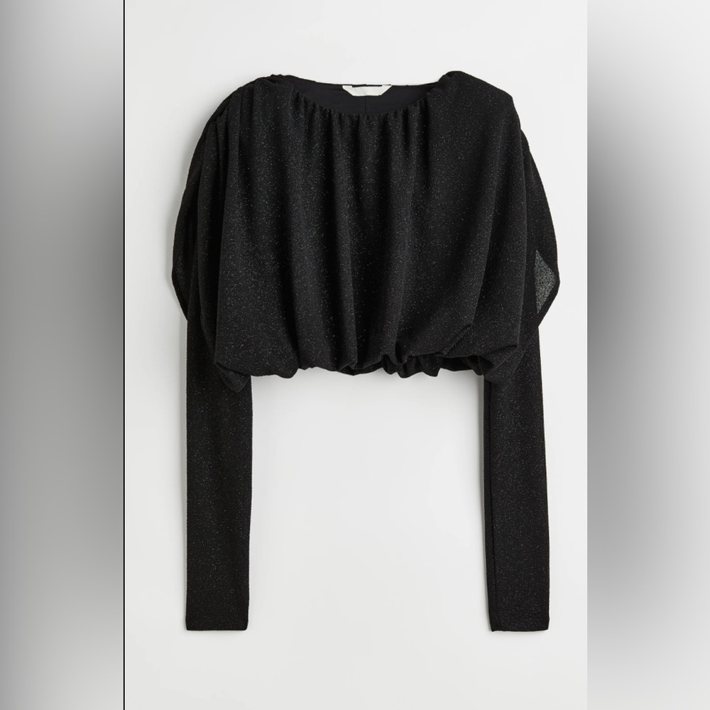 H&M Voluminous Top Black Glittery Top with Long Sleeves Size Small